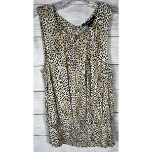 INC International Concepts Women's Small Leopard Print Smocked Blouse Top